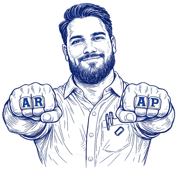 Hand-drawn blue sketch of Hunter, Digital Therapy's Finance & Accounting SME