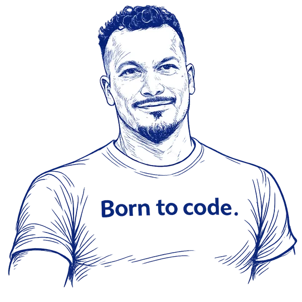 Hand-drawn blue sketch of Milton Rodas, Digital Therapy's Technology SME